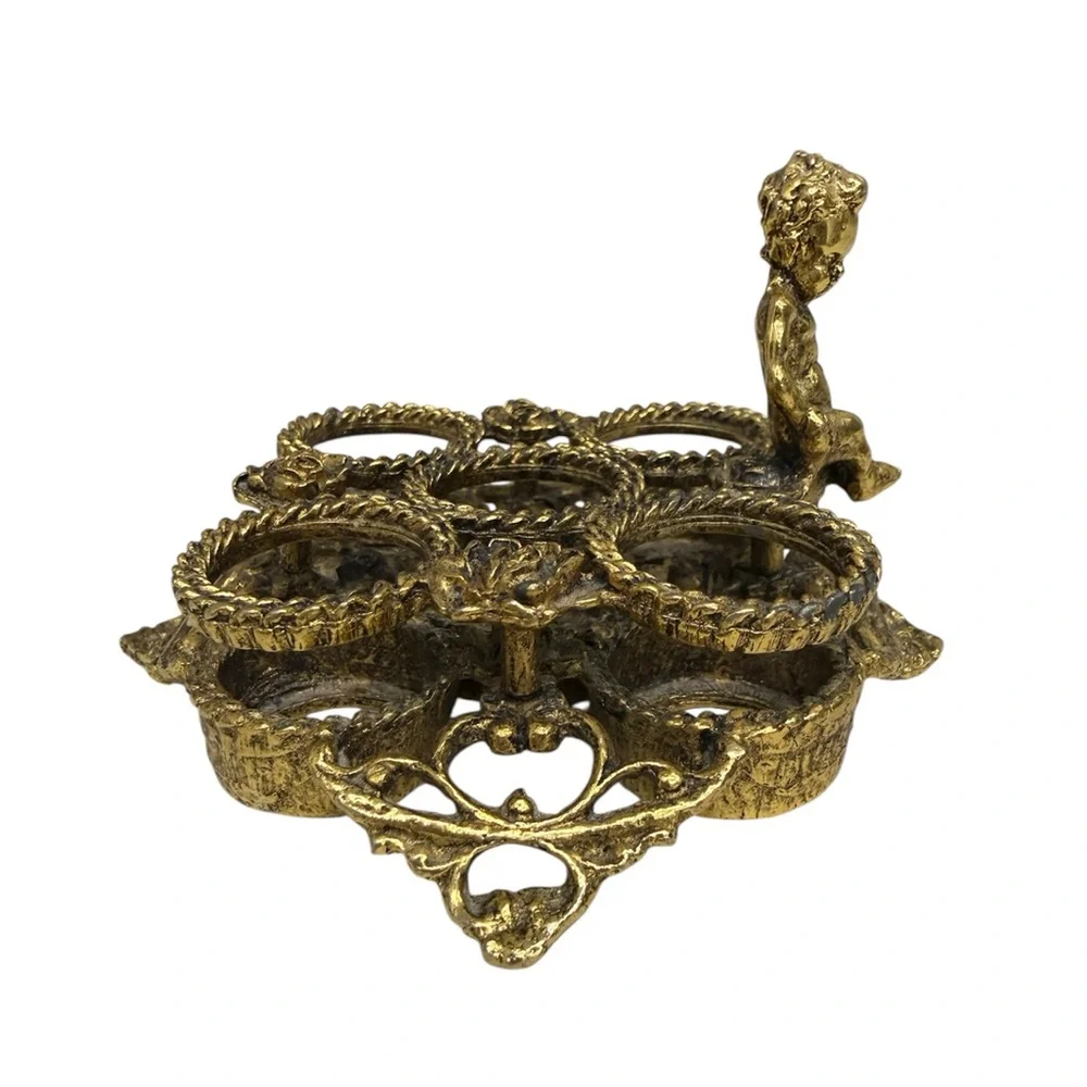 Vintage Hollywood Regency Gold Cherub Lipstick Holder Ornate Brass Tone